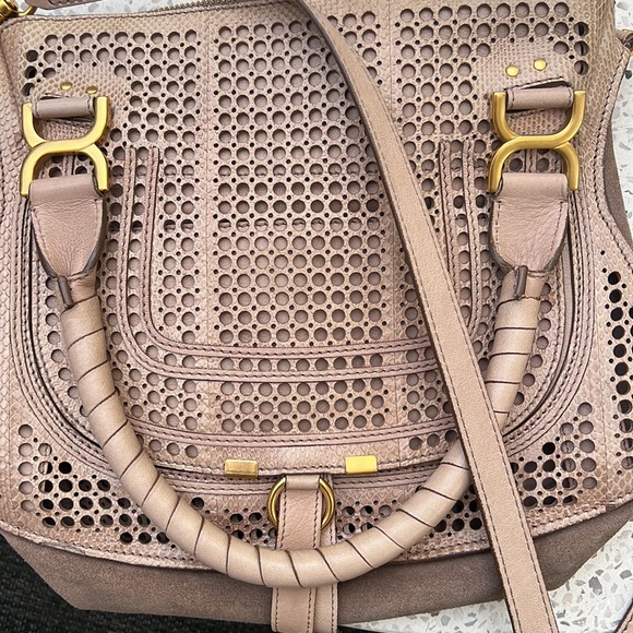Chloe Marcie Perforated Crossbody Satchel in Tan - Picture 15 of 16